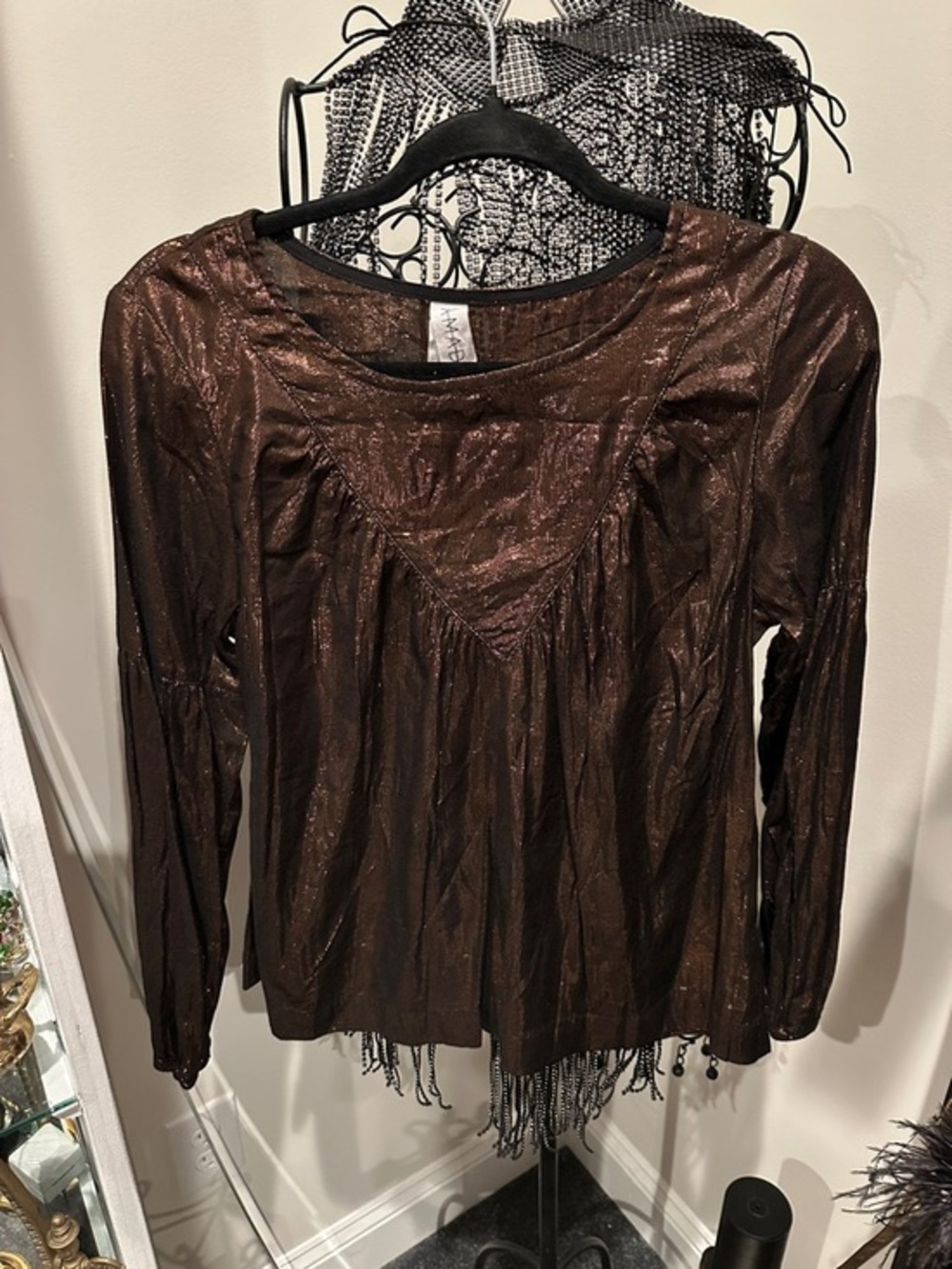 Anthropologie Amadi Merry Metallic Lurex Blouse Women Size S Bronze